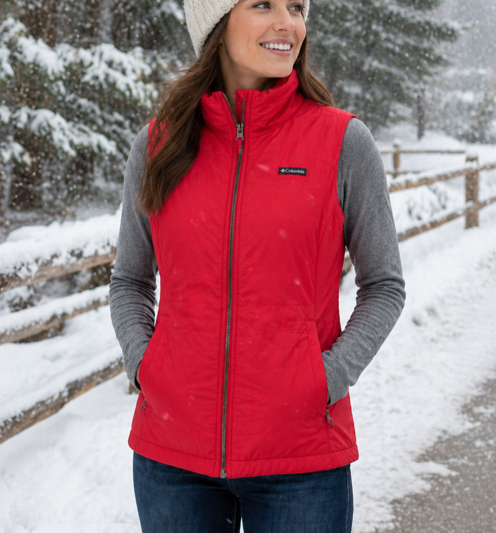 Columbia Sportswear Womens Coral Quilted Vest Small Fleece Lined Full Zip Active